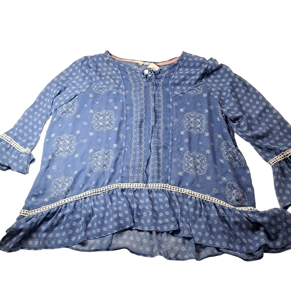 Hint of Mint Sheer Blue Boho Blouse Size 2X